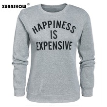 Женский пуловер с принтом надписей счастье дорого серый флисовый свитшот с длинным рукавом женские толстовки 2024 - купить недорого