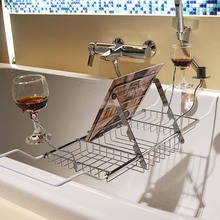 Bandeja de Metal cromada para bañera, estante de ducha extensible para copa de vino, almacenamiento para leer y beber, 2 niveles 2024 - compra barato