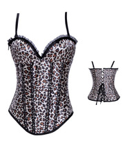 Sexy Leopard Print Corset Lady Straps Satin Overbust Corset for Women 2024 - buy cheap