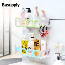 BASUPPLY 1PC Plastic Bathroom Shelf Bathroom Vanity Toilet Storage Rack With Hook Wall-hanging Type Organizer Holder Accessories 2024 - buy cheap