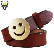 Smile face Pin buckle belt woman Fashion Genuine leather belts for women Quality cow skin waist strap female for jeans width 2.8 2024 - buy cheap