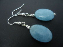 FREE SHIPPING>>> wb003 Natural Blue Chalcedony Oval 925 Sterling Silver Hook Dangle Earrings 2024 - buy cheap