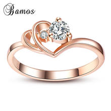 Bamos Trendy Rose Gold Color Wedding Rings For Women Round Zircon Stone Heart Ring Simple Birthstone Jewelry Accessories 2024 - buy cheap