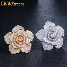 CWWZircons Luxury Women Party Engagement Jewelry Yellow Gold Color Cubic Zirconia Crystal Bridal Wedding Big Flower Ring R121 2024 - buy cheap