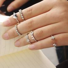 Лидер продаж, 6 шт./компл., набор колец с кристаллами, корейские милые кольца с бантиком, сердечками и звездами, кольца на палец средней длины для женщин 2024 - купить недорого