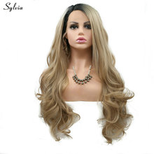 Sylvia-peruca lace front loira com ombré, peruca de cabelo sintético, resistente ao calor, longo, dourado, loiro 2024 - compre barato