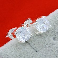 Pendientes de plata esterlina 925 para mujer, joyería de lujo, con cuatro garras de zirconia, redondos y cuadrados, el mejor regalo 2024 - compra barato