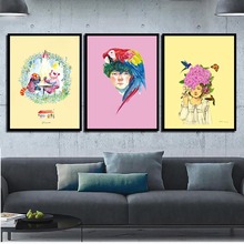 Cartoon Boy And Girl Flowers Modern Home Decor Painting Nordic Minimalist Space Wall Art For Living Room Poster Canvas Unframed 2024 - buy cheap