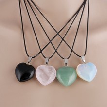 LOVBEAFAS Natural Heart Stone Necklace Pendant Women Jewelry Collares Choker Lover Best Friend Rope Bijoux Statement Necklace 2024 - buy cheap