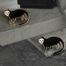 2019 Black cat with Skull face Enamel Pins Badge Dark gold silver brooch Animal Lapel pin Gothic Jewelry Gift Brooch for Women 2024 - buy cheap