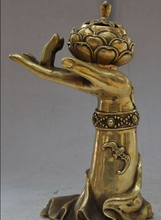 Frete grátis queimador de incenso chinês bronze cobre budismo mão bastão lótus estátua incensário 2024 - compre barato