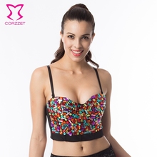 CORZZET Colorful Rainbow Diamonds Resin Gem Bustier Bra Tops Punk Brassiere Push Up Rave Bras For Women Club Dance Wear 2024 - buy cheap