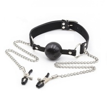New set PU Leather bondage restraint Nipple Clamp mouth oral Gag Exotic Accessories Tool Slave BDSM no vibrator sex toy female 2024 - buy cheap