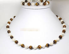 xiuli 18" beauty white pearl carved tiger's eye stone handmade necklace bracelet set(akk429) 2024 - buy cheap