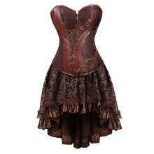 Corsé steampunk para mujer, vestido victoriano de cuero pirata, corpiño sobre busto, falda, corset exótico de fiesta, moda de talla grande marrón 2024 - compra barato