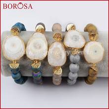 BOROSA Sun Flower Quartz Bracelets, Gold Color White Solar Quartz Faceted Bracelet With 10mm Titanium Druzy Stone Beads G1431 2024 - buy cheap