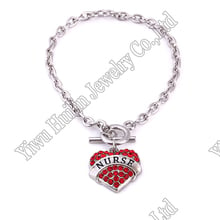 New Arrival  fashoin rhodium plated with sparkling crystals NURSE  heart charm bracelet 2024 - buy cheap