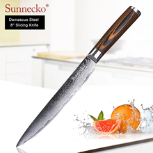 Нож для нарезки мяса SUNNECKO, кухонный инструмент «шеф-повар» 8 дюймов из дамасской стали с острыми лезвиями, деревянная ручка Pakka 2024 - купить недорого