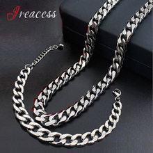 Men Titanium Stainless Steel Chain Necklace & Bracelet Set Women Fashion Hip hop jewelry sets For Men Silver Color Never Fading 2024 - buy cheap