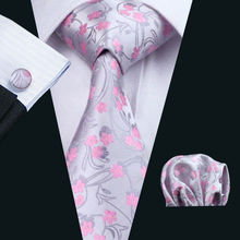 Corbata de tela Jacquard para hombre, corbata de seda de 100% tejido Floral, gris y rosa, conjunto de gemelos para boda, negocios, fiesta, gastos de envío gratis, LS-1049 2024 - compra barato