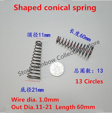 5pcs/lot  Wire dia. 1.0mm  Out Dia.11/21  Length 60mm  13 Circles Shaped conical spring pagoda-shaped spring 2024 - buy cheap