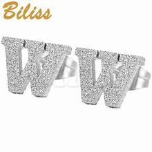 Fashion Silver Color 26 Letters Charm Frosted Initial Letter Stud Earrings Stainless Steel Women Men Jewelry aretes de mujer 2024 - buy cheap