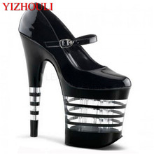 Sapatos de salto alto stiletto 8 polegadas para mulheres, sapatos transparentes com listras pretas, para dança 2024 - compre barato