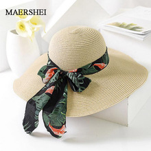 MAERSHEI-Sombrero para sol para mujer, Lazo de cinta Panamá, sombreros de playa para mujer, Sombrero de paja flexible, 2019 2024 - compra barato