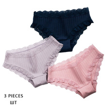 3pcs Brand Women's Cotton Panties Female Lace Edge Breathable Briefs Sexy Underwear Women Cotton Crotch Lingerie Intimates 2024 - buy cheap