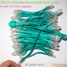 Nós de descarga rgb de 100 nós/fio de 12v, classificação ip68; 24w; todos os fios verdes; com caudas verdes de 13.5mm 2024 - compre barato