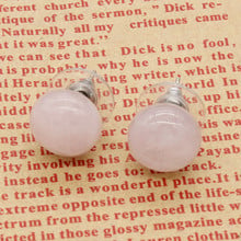 100-Unique 1 Pair Silver Plated Bread Shape Natural Rose Pink Quartz Stud Earrings Elegant Women's Earring 2024 - buy cheap