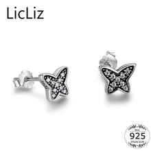 LicLiz-pendientes de plata de ley 925 con forma de mariposa para mujer, aretes pequeños de Zirconia cúbica incrustada, con diseño de mariposa, LE0406 2024 - compra barato