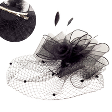 Tocados Sombreros Bodas Elegant Black Woman Wedding Hats With Clip Feather Fascinators For Weddings Bridal Accessories Hats 2024 - buy cheap