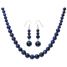 YACQ 925 Sterling Silver Natural Lapis Lazuli 6 8 10mm Choker Necklace Dangle Earrings Sets Handmade Jewelry gifts For Women Mom 2024 - buy cheap