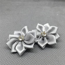 50pcs Satin Ribbon Flower with Crystal Bead Appliques gray 2024 - buy cheap
