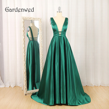 Gardenwed-vestido de noche largo y elegante para mujer, ropa Formal de satén con cuello en V y espalda descubierta 2024 - compra barato