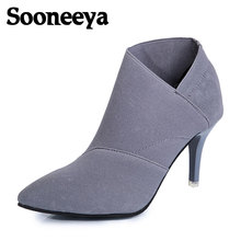 Sooneeya-Botas de tacón alto con punta estrecha para mujer, zapatos ajustados de tejido elástico, talla 34-41, Otoño e Invierno 2024 - compra barato