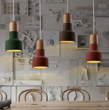 Loft Style Creative Color Cement Droplight Wood Vintage Pendant Light Fixtures LED Hanging Lamp For Dining Room Indoor Lighting 2024 - buy cheap