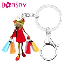Bonsny Acrylic Shopping Lady Frog Key Chains Keychains Holder Fashion Animal Jewelry For Women Girls Gift Bag Car Charms Pendant 2024 - buy cheap