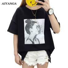 New Loose Fashion T-shirts For Women 2018 Summer Short Sleeve O Neck character Print Ladies Casual Tee Shirts White Tops Black 2024 - buy cheap