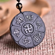 Natural Obsidian Buddhist Scripture Pendant Necklace Man Exquisito Jewellery Fashion Accessories Hand-Carved Luck Amulet Gifts 2024 - buy cheap