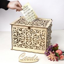 Caja de tarjetas de boda para regalo, caja de dinero de madera romántica con cerradura, decoración bonita para boda, fiesta de cumpleaños, suministros de boda 2024 - compra barato