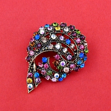 Personal High Quality Vintage Bronze Plated Multi Colored Fashion Rhinestone Crystal Flower Pin Brooch, Item No.: BH7646 2024 - buy cheap