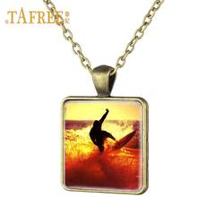 TAFREE Vintage Antique bronze plating Necklace surf  art picture Square Pendant Necklace  For Men gift jewelry SF44 2024 - buy cheap