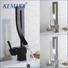 KEMAIDI Black Brass Basin Faucet Single Handle Waterfall Basin Mixer Tap Hot & Cold Bathroom Faucets Sink Waterfall Faucet Drain 2024 - buy cheap