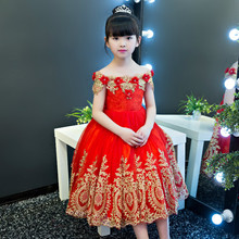 summer brand Handmade Red Wedding Girls Dresses lace appliques flower girl dresses first communion with long train dresses 2024 - buy cheap