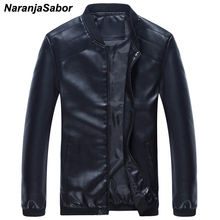 Naranjasabor jaqueta masculina de couro 4xl, casaco de couro para homens com gola alta moda e corte slim para motocicleta, outono 2024 - compre barato