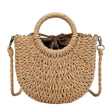 Straw Woven Bag Handmade Rattan Woven Vintage Retro Straw Rope Knitted Women Crossbody Handbag With Ring Fresh Summer Beach Ba 2024 - buy cheap