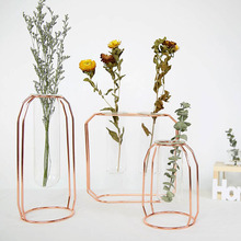 1 Set Nordic Style Glass Iron Art Vase Rose Gold Geometric Shape Flowerpot Home Table Ornaments Wedding Decoration Accessories 2024 - buy cheap
