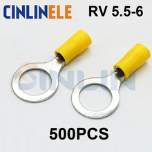 500pcs Crimp Terminal RV5.5-6 12-10AWG 4.6-6.64mm^2 Crimp terminals Yellow Ring Terminal Brass RV5-6 2024 - buy cheap